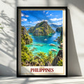 Philippines Travel Poster, Coron Palawan Lagoon Wall Art, Turquoise Sea Print, Tropical Island Decor, Southeast Asia Gift for Travellers