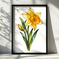 Daffodil Stained Glass Style Poster, Yellow Narcissus Flower Art Print, Spring Botanical Wall Art, Floral Home Decor, Living Room Print