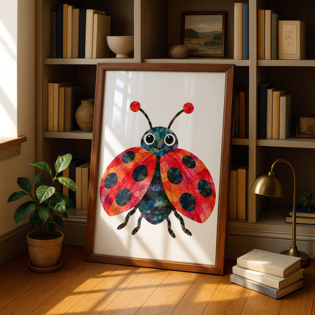 Colourful Ladybird Poster, Children's Wall Art Print, Cute Bug Nursery Decor, Kids Bedroom Poster, Bright Collage Style Insect Art for Child