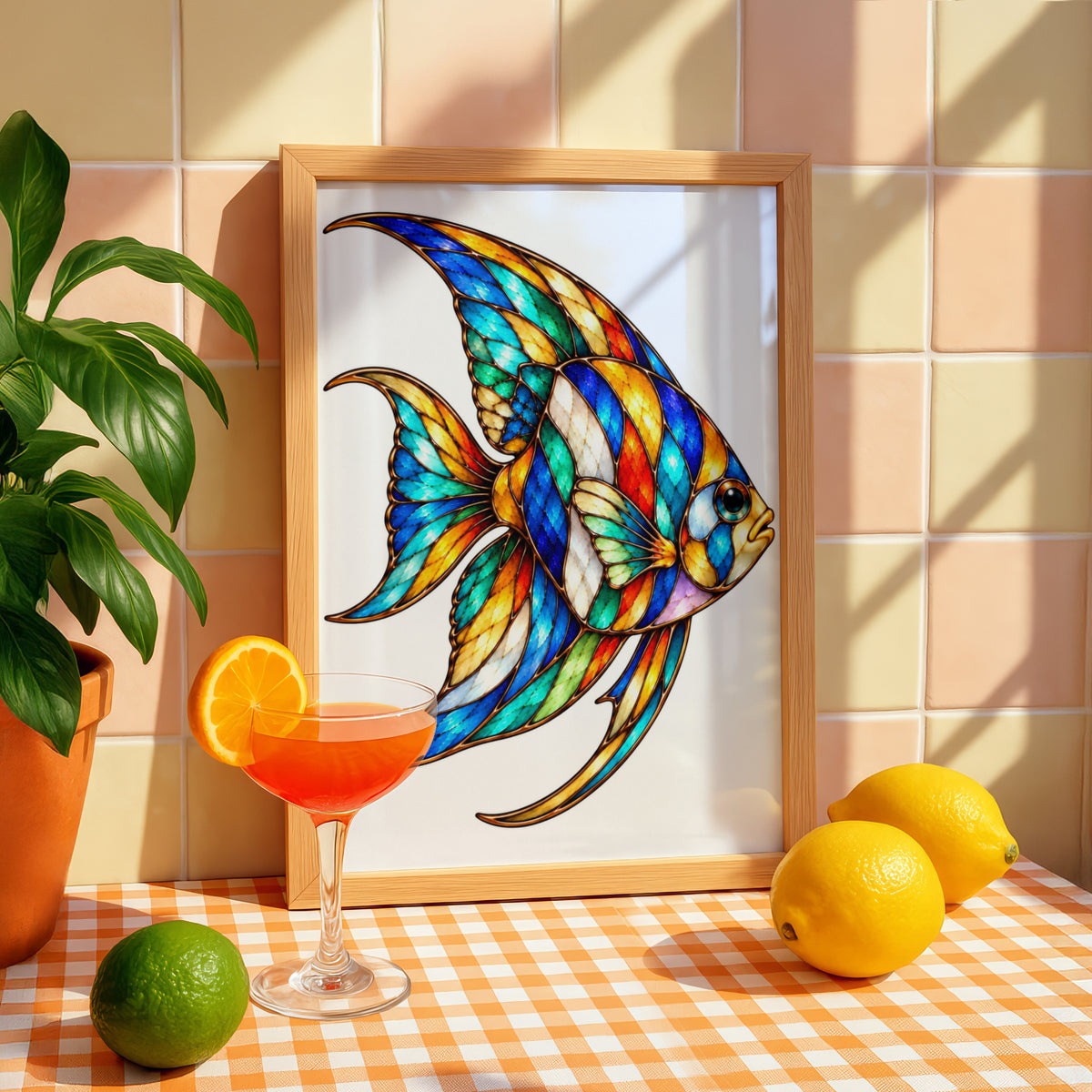 Stained Glass Angelfish Poster, Colourful Fish Wall Art, Tropical Fish Print, Aquatic Home Decor, Ocean Wildlife Poster for Living Room