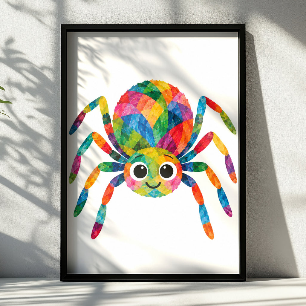 Colourful Spider Poster, Rainbow Cute Spider Children's Wall Art, Kids Bedroom Print, Playroom Decor, Fun Animal Poster for Child's Room