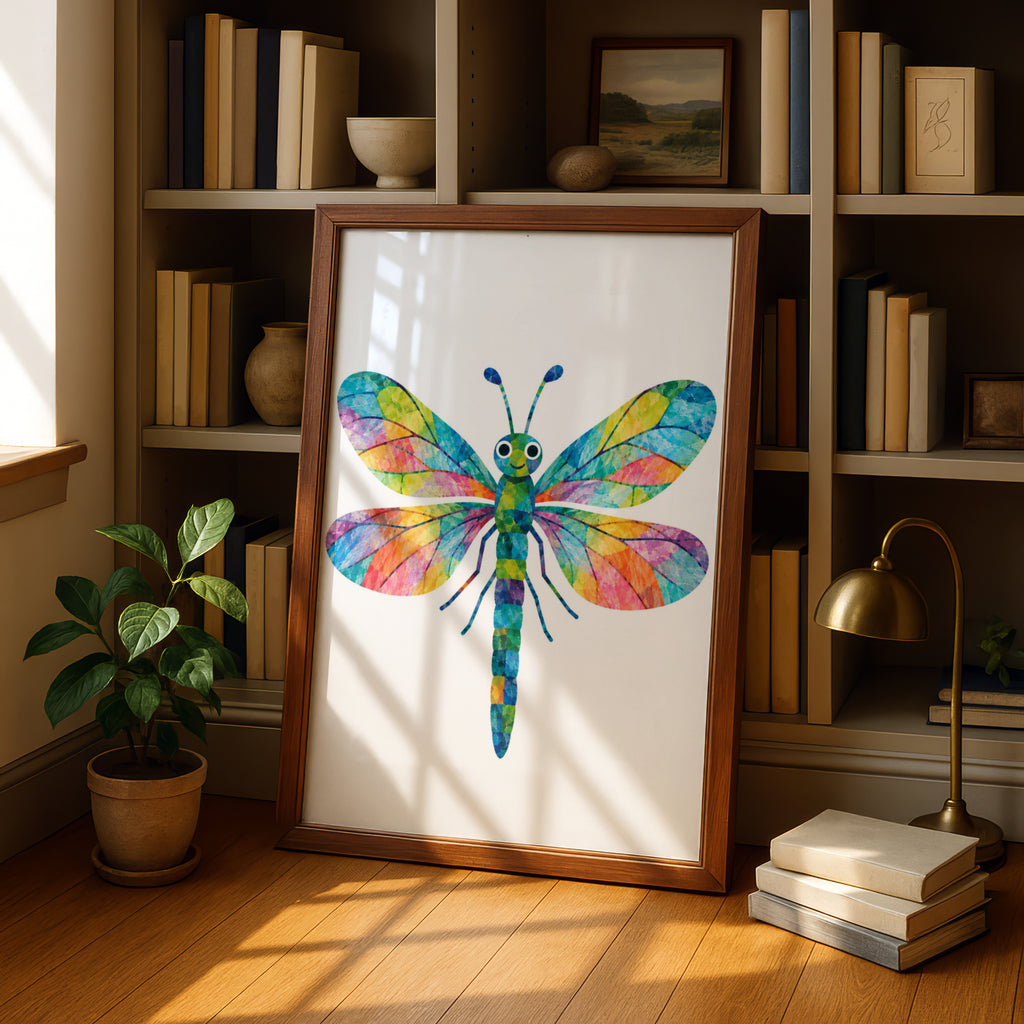 Colourful Dragonfly Poster, Rainbow Insect Wall Art, Cute Children's Room Print, Kids Nursery Decor, Bright Playroom Poster