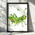 Colourful Grasshopper Poster, Cute Bug Wall Art for Kids, Children's Room Insect Print, Bright Green Collage Style Nursery Decor