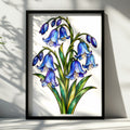 Bluebell Stained Glass Poster, Blue Floral Wall Art, Botanical Bell Flower Print, Nature Lover Gift, Living Room Bedroom Hallway Decor
