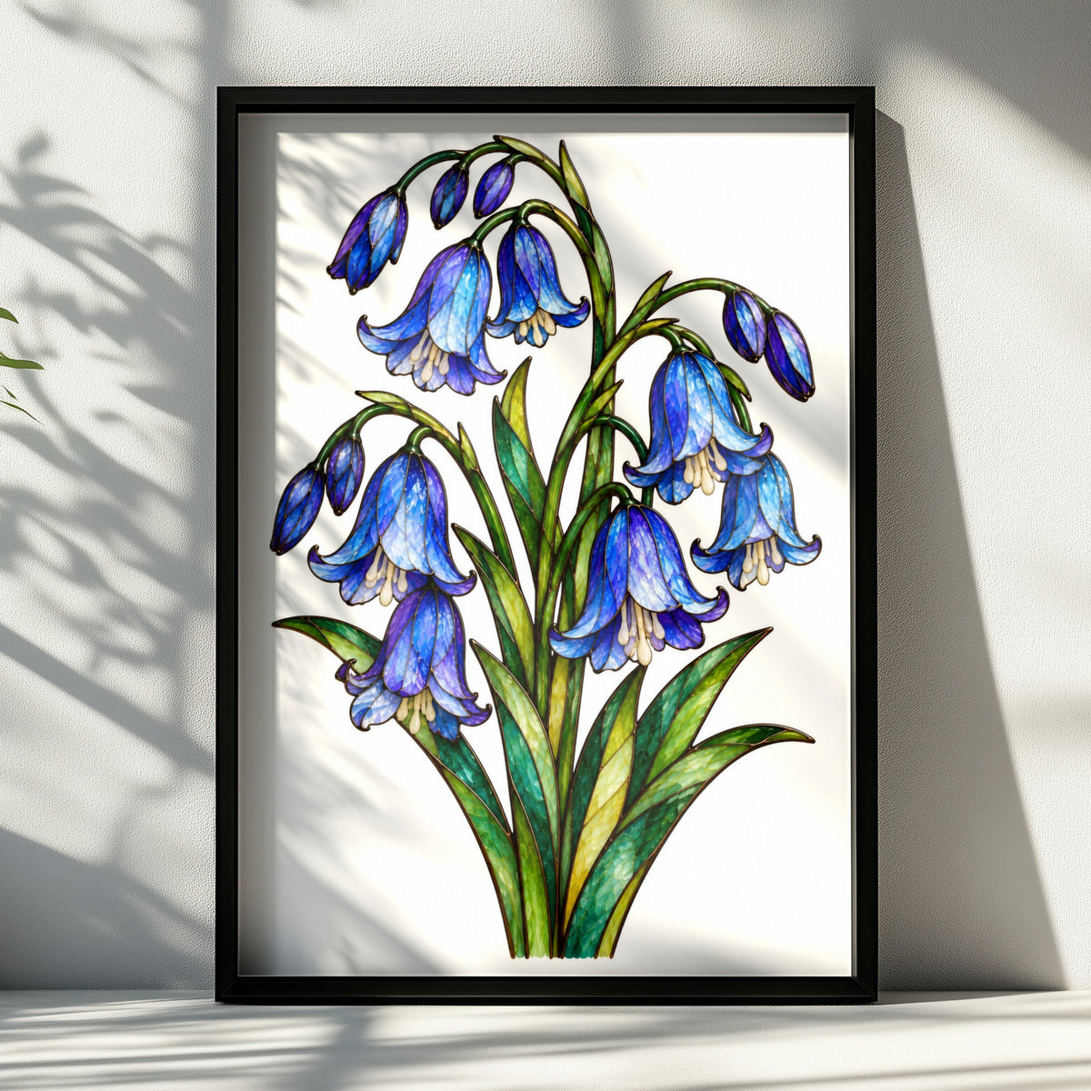 Bluebell Stained Glass Poster, Blue Floral Wall Art, Botanical Bell Flower Print, Nature Lover Gift, Living Room Bedroom Hallway Decor