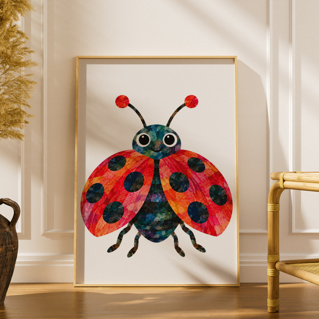 Colourful Ladybird Poster, Children's Wall Art Print, Cute Bug Nursery Decor, Kids Bedroom Poster, Bright Collage Style Insect Art for Child