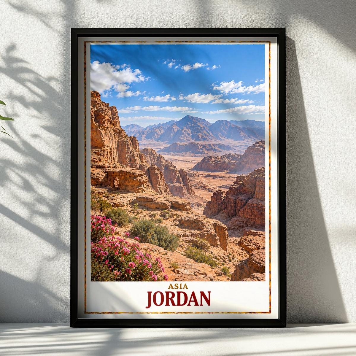Jordan Travel Poster, Wadi Rum Desert Landscape Print, Middle East Wall Art, Red Rock Canyon, Adventure Travel Gift, Living Room Decor
