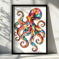 Colourful Octopus Poster, Stained Glass Style Wall Art, Jewelled Sea Creature Print, Ocean Animal Art, Boho Coastal Decor, Vibrant Fantasy