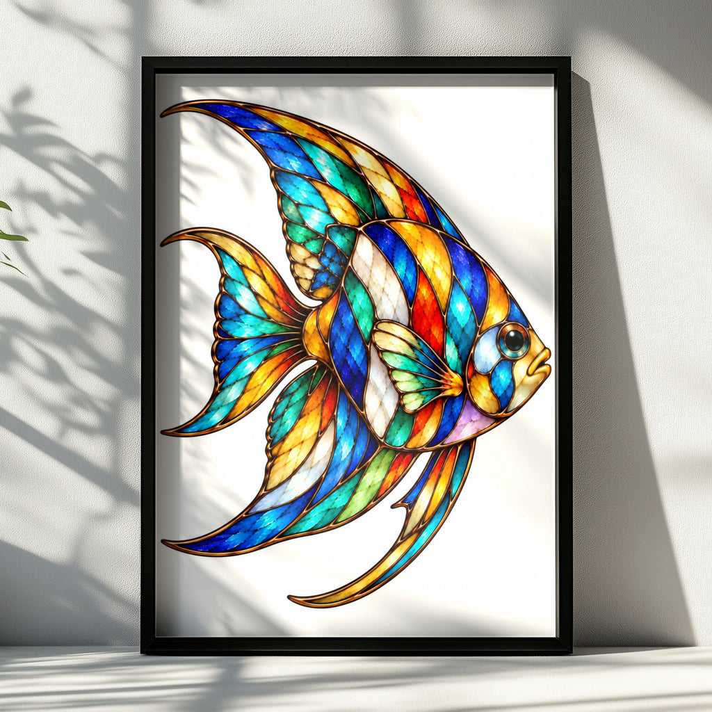 Stained Glass Angelfish Poster, Colourful Fish Wall Art, Tropical Fish Print, Aquatic Home Decor, Ocean Wildlife Poster for Living Room