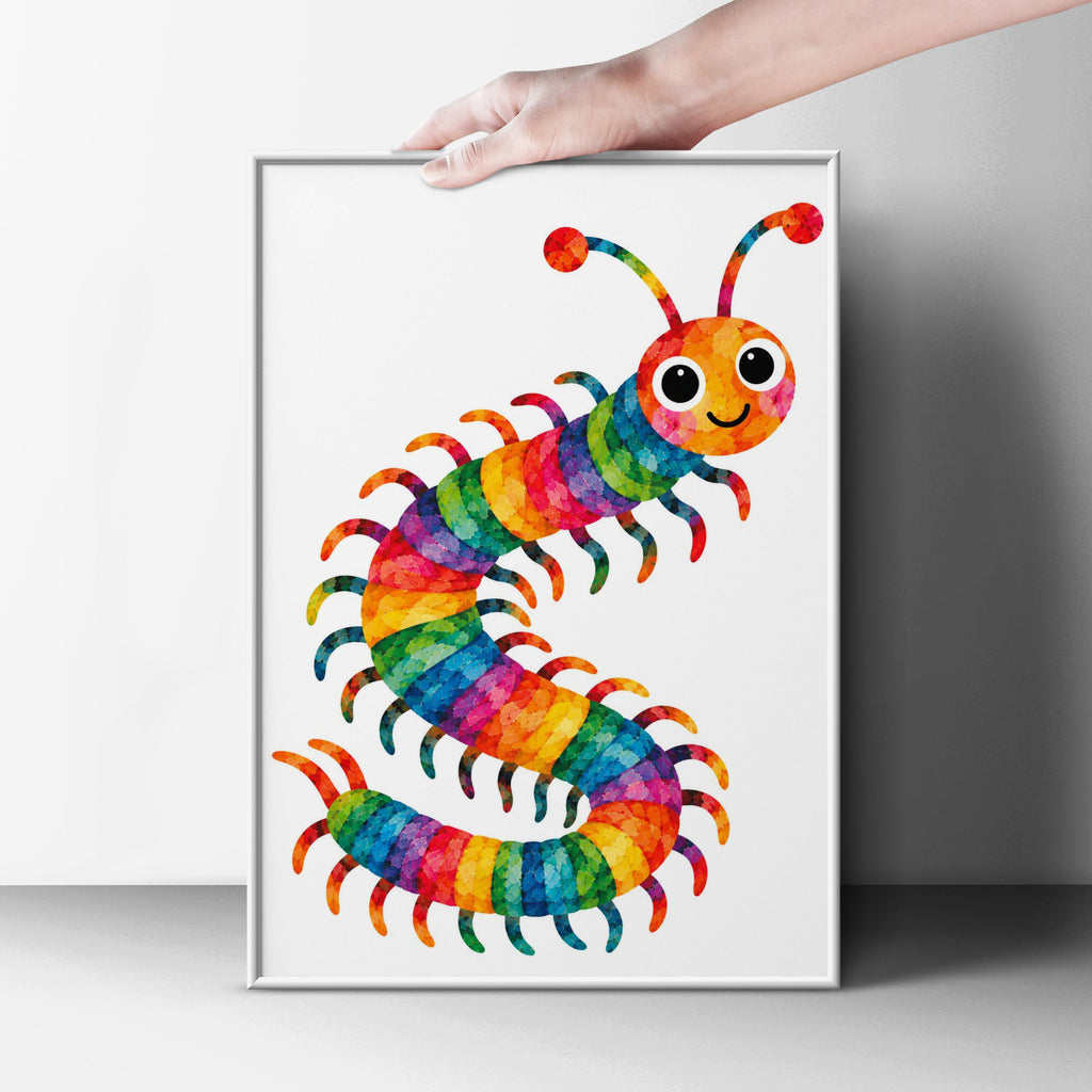 Colourful Caterpillar Poster, Rainbow Bug Wall Art, Cute Kids Room Print, Bright Nursery Decor, Children's Insect Illustration Poster