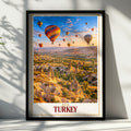 Turkey Travel Poster, Cappadocia Hot Air Balloon Print, Fairy Chimneys Wall Art, Turkish Landscape, Wanderlust Gift, Living Room Decor