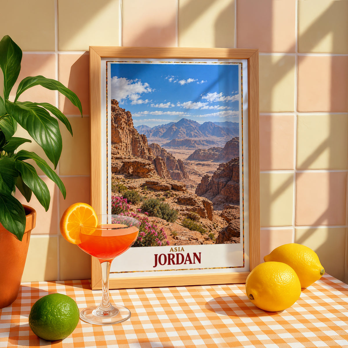 Jordan Travel Poster, Wadi Rum Desert Landscape Print, Middle East Wall Art, Red Rock Canyon, Adventure Travel Gift, Living Room Decor