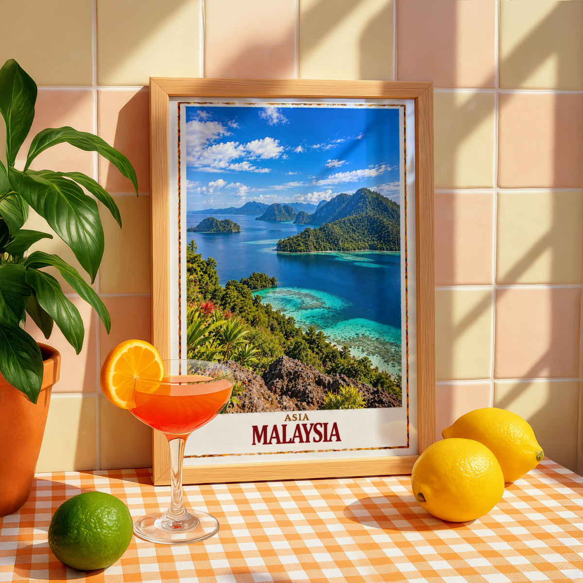 Malaysia Travel Poster, Tropical Island Wall Art, Southeast Asia Print, Turquoise Ocean, Jungle Landscape, Holiday Gift for Travellers