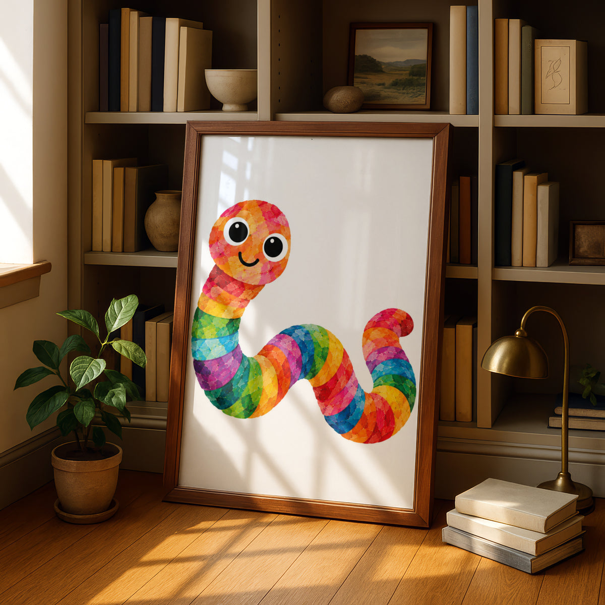Rainbow Worm Poster, Colourful Cute Worm Wall Art, Kids Bedroom Print, Bright Nursery Decor, Fun Children's Animal Poster, Playroom Art