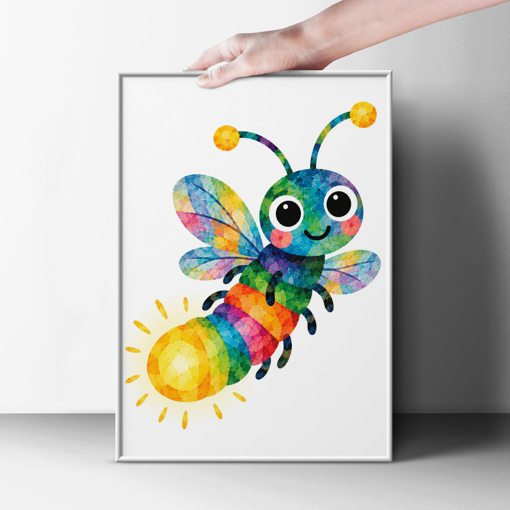 Rainbow Bee Poster, Colourful Cute Bug Children's Wall Art, Kids Bedroom Print, Nursery Decor, Bright Mosaic Bumble Bee Poster for Playroom