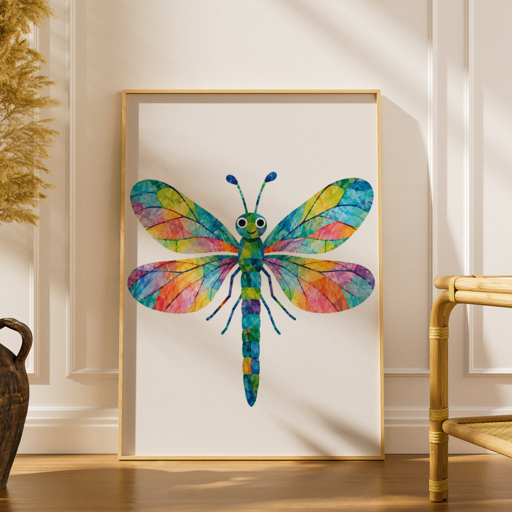 Colourful Dragonfly Poster, Rainbow Insect Wall Art, Cute Children's Room Print, Kids Nursery Decor, Bright Playroom Poster