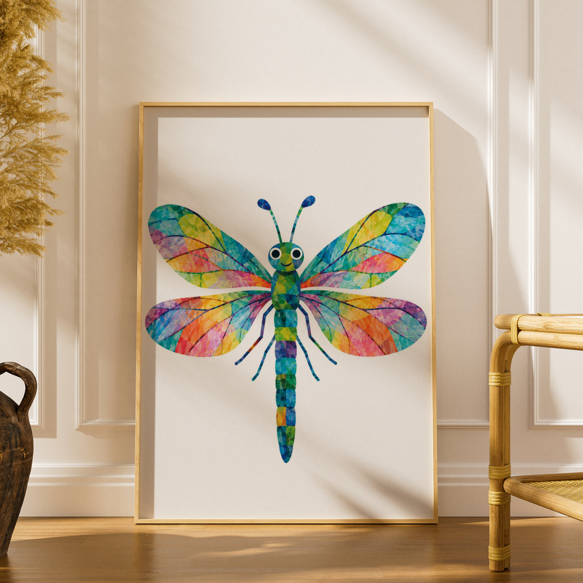 Colourful Dragonfly Poster, Rainbow Insect Wall Art, Cute Children's Room Print, Kids Nursery Decor, Bright Playroom Poster