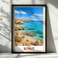 Kuwait Travel Poster, Middle East Coastal Wall Art, Turquoise Sea Print, Arabian Gulf Beach Decor, Asia Travel Gift, Rocky Shoreline Poster