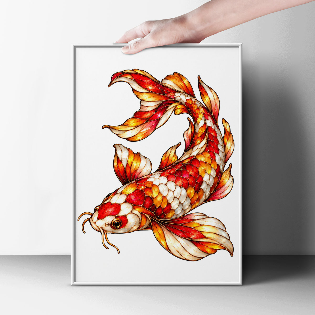 Koi Fish Poster, Red Gold Japanese Carp Wall Art, Ornate Koi Print, Asian Luck Symbol, Feng Shui Decor, Maximalist Living Room Poster